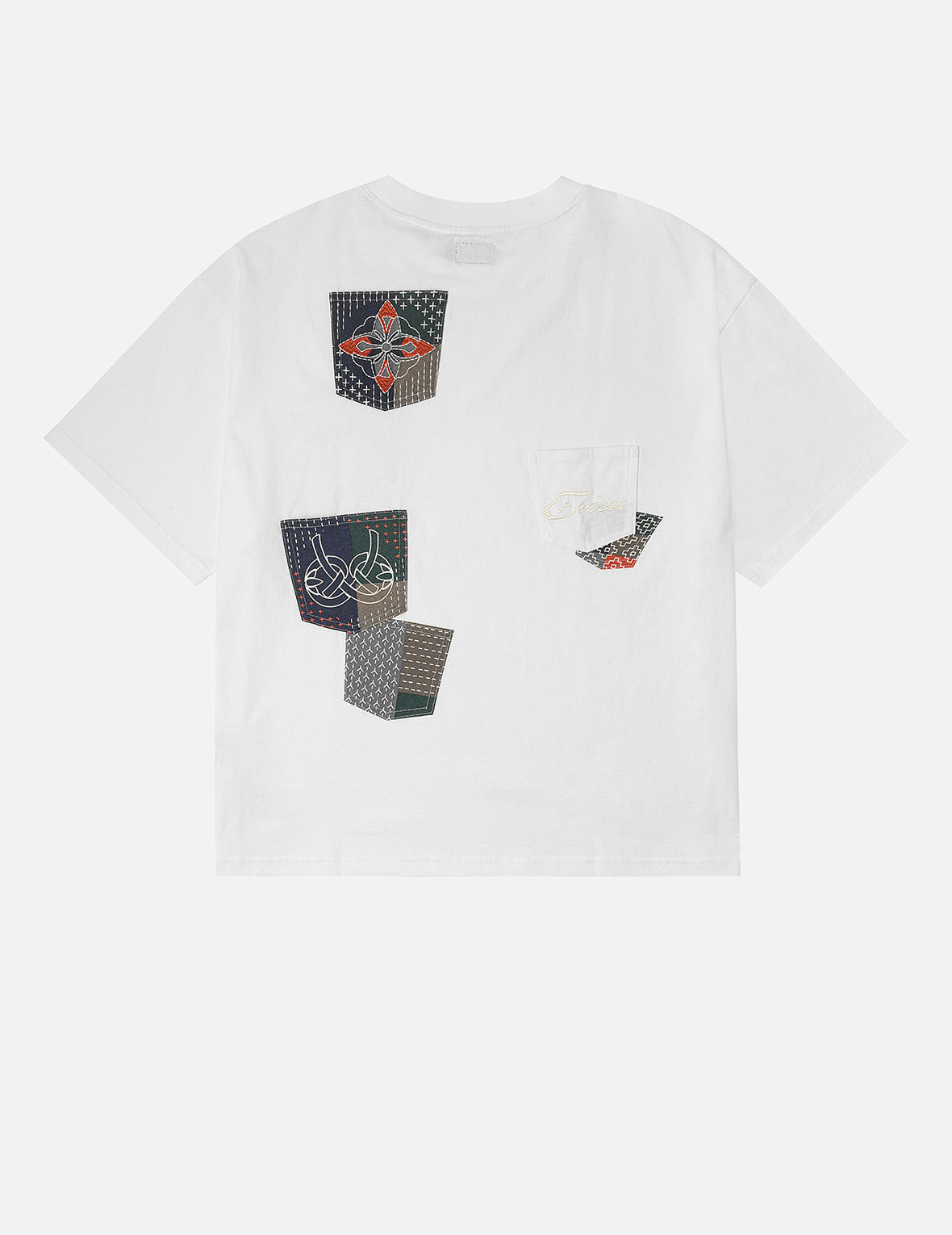 多ポケットカラーブロッキング刺子 ルーズフィット Tシャツ