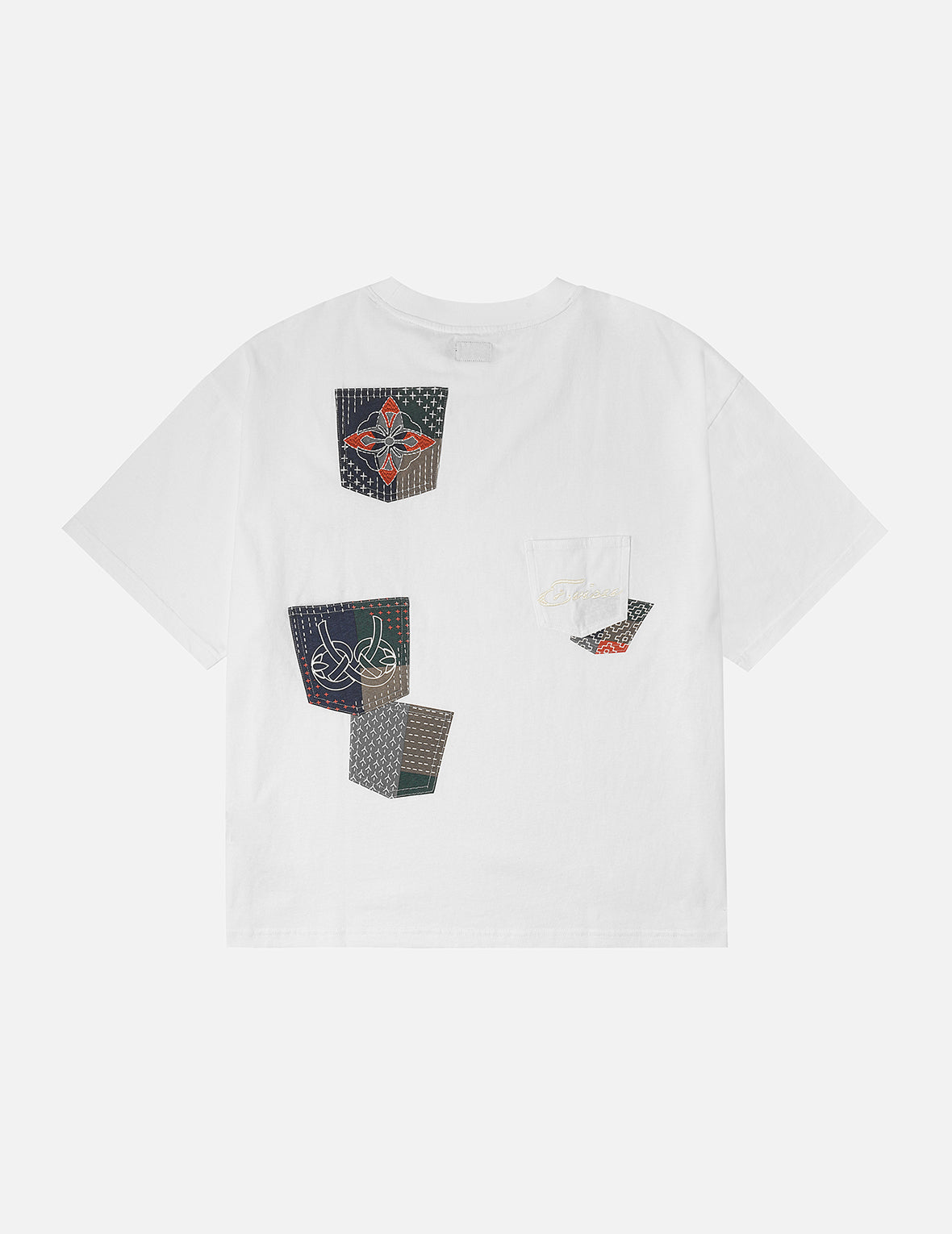 多ポケットカラーブロッキング刺子 ルーズフィット Tシャツ