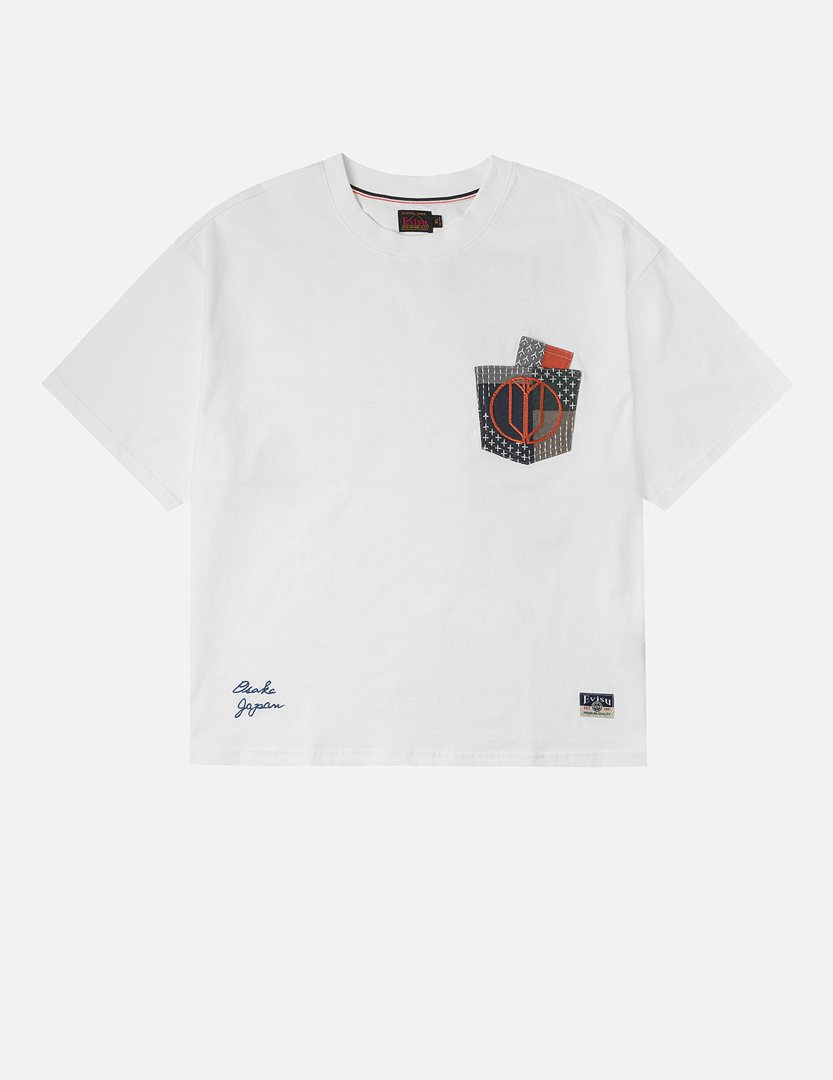 多ポケットカラーブロッキング刺子 ルーズフィット Tシャツ