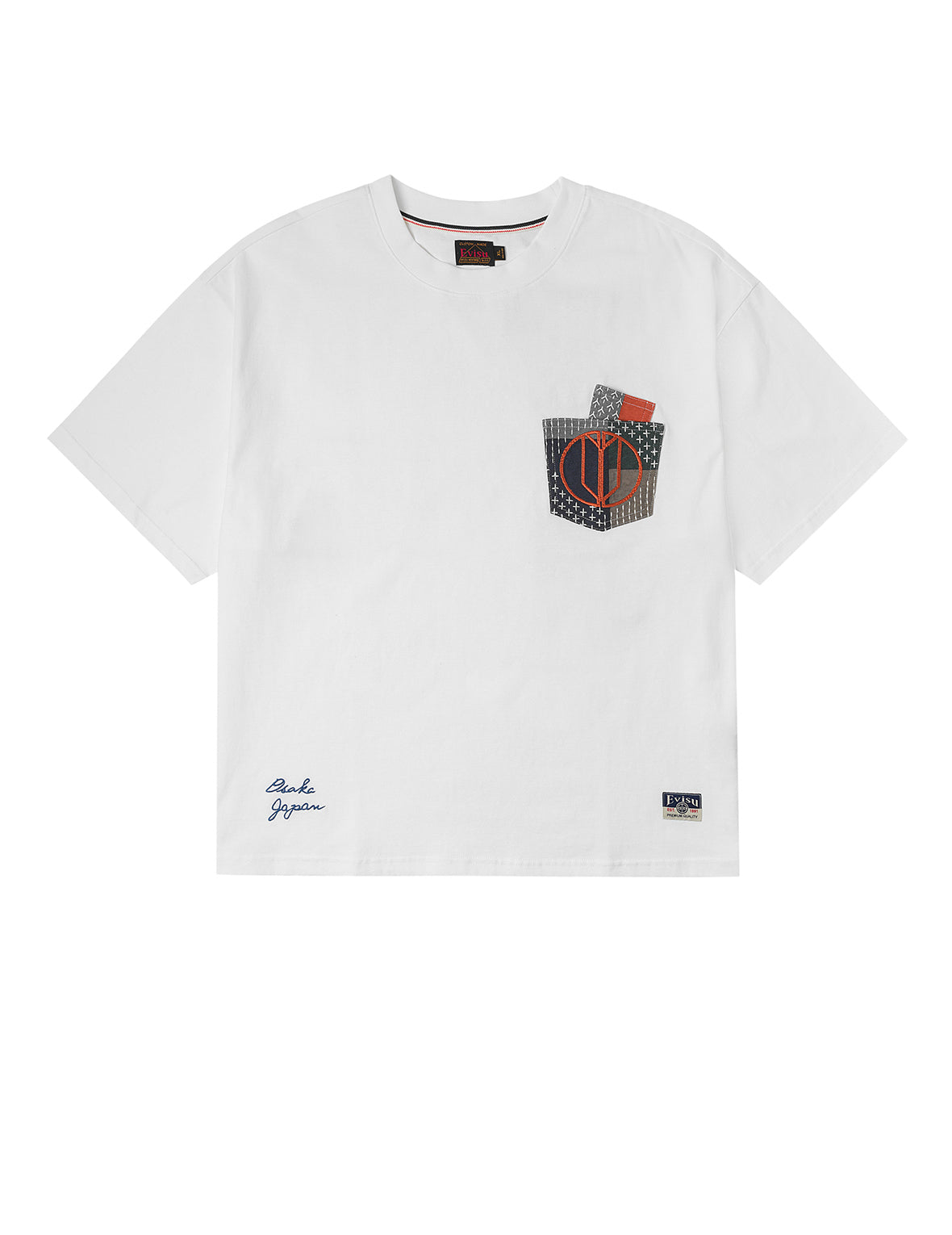 多ポケットカラーブロッキング刺子 ルーズフィット Tシャツ