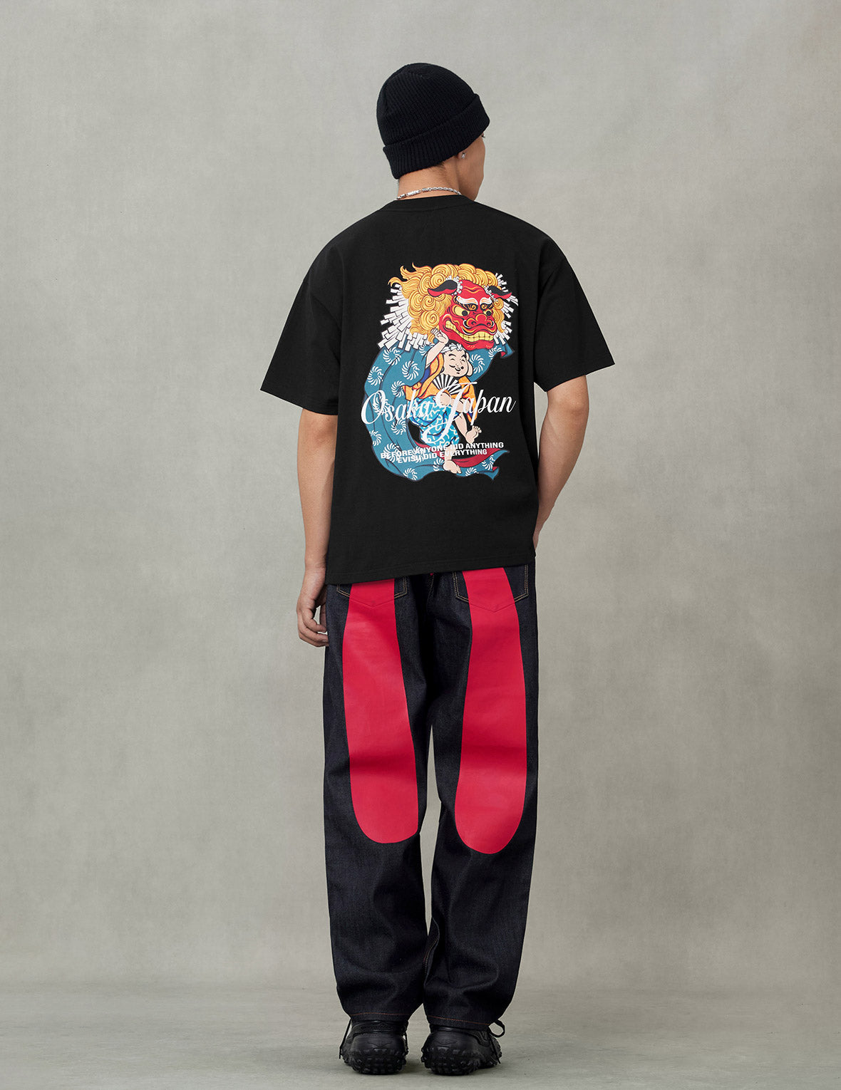 獅子頭 三宝付き 仏頭獅子舞プリント リラックスフィット Tシャツ – EVISU