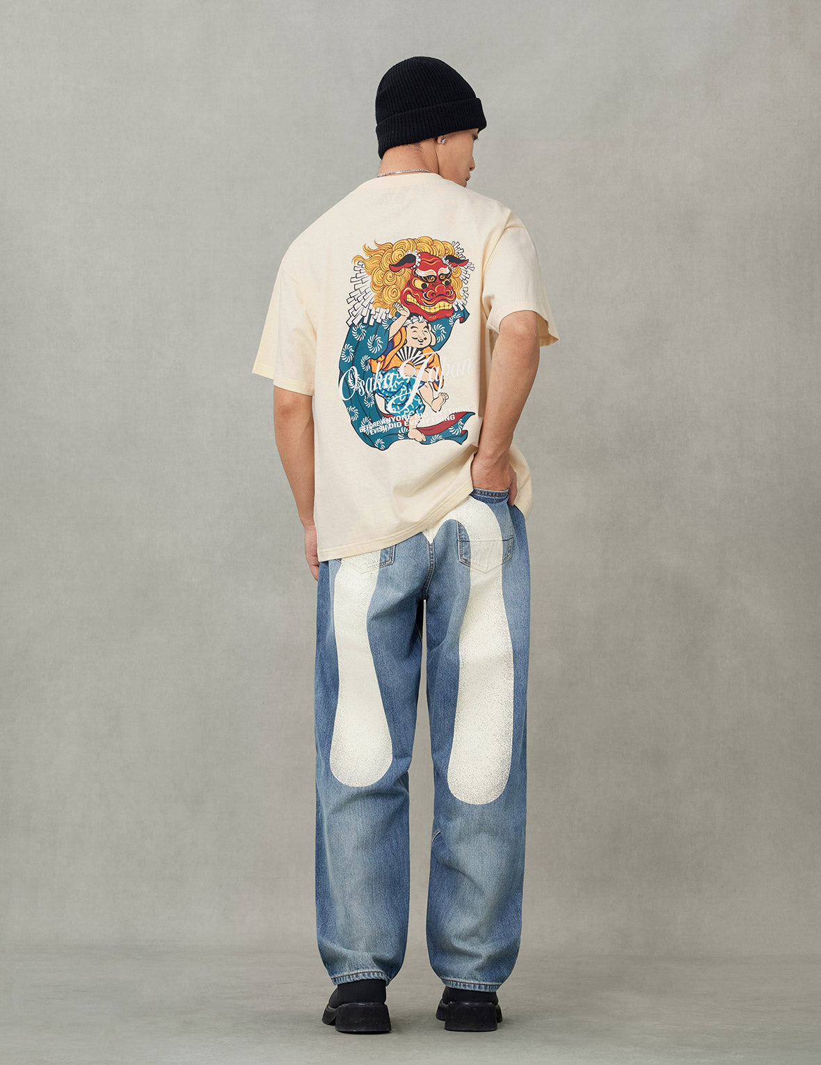 仏頭獅子舞プリント リラックスフィット Tシャツ