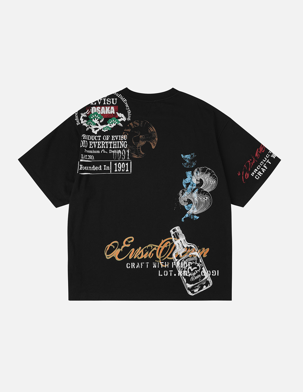 オールオーバー手描きマルチロゴプリント レギュラーフィット Tシャツ