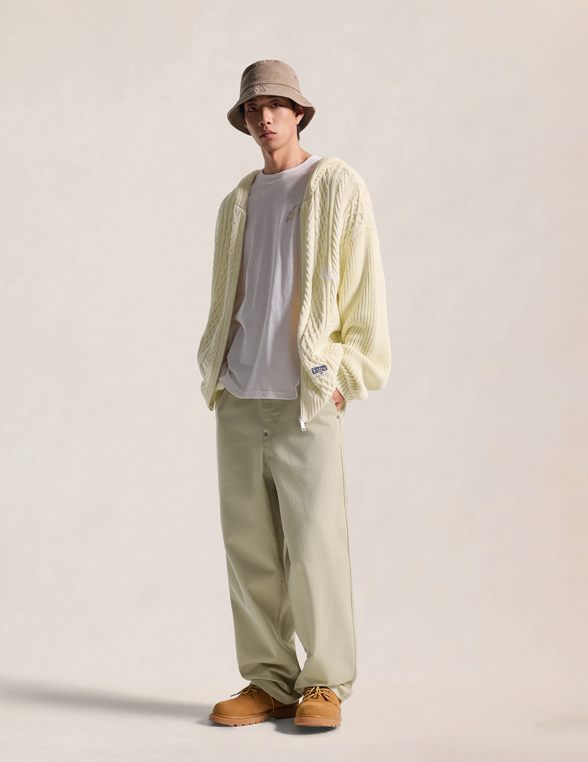 EVISUロゴ ケーブルニット ジップフーディカーディガン
