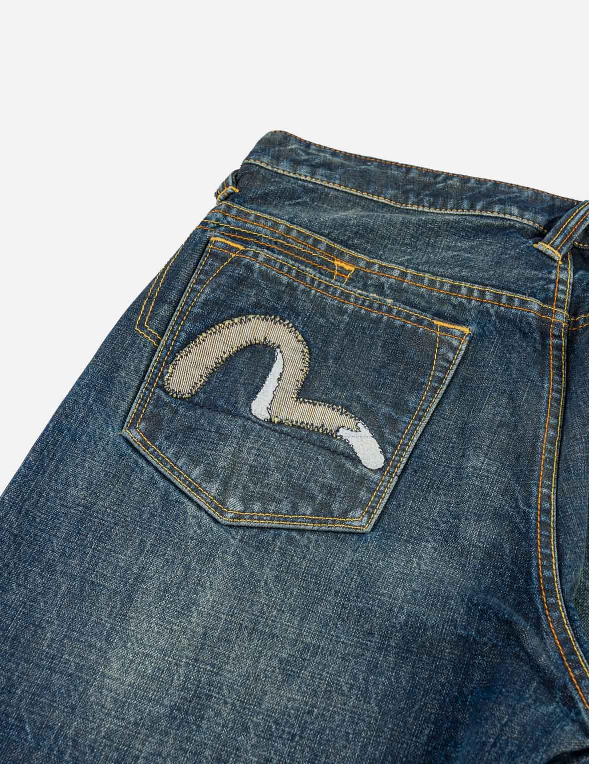 アシンメトリーカモメ刺繍ポケット セルビッジジーンズ #2017 – EVISU