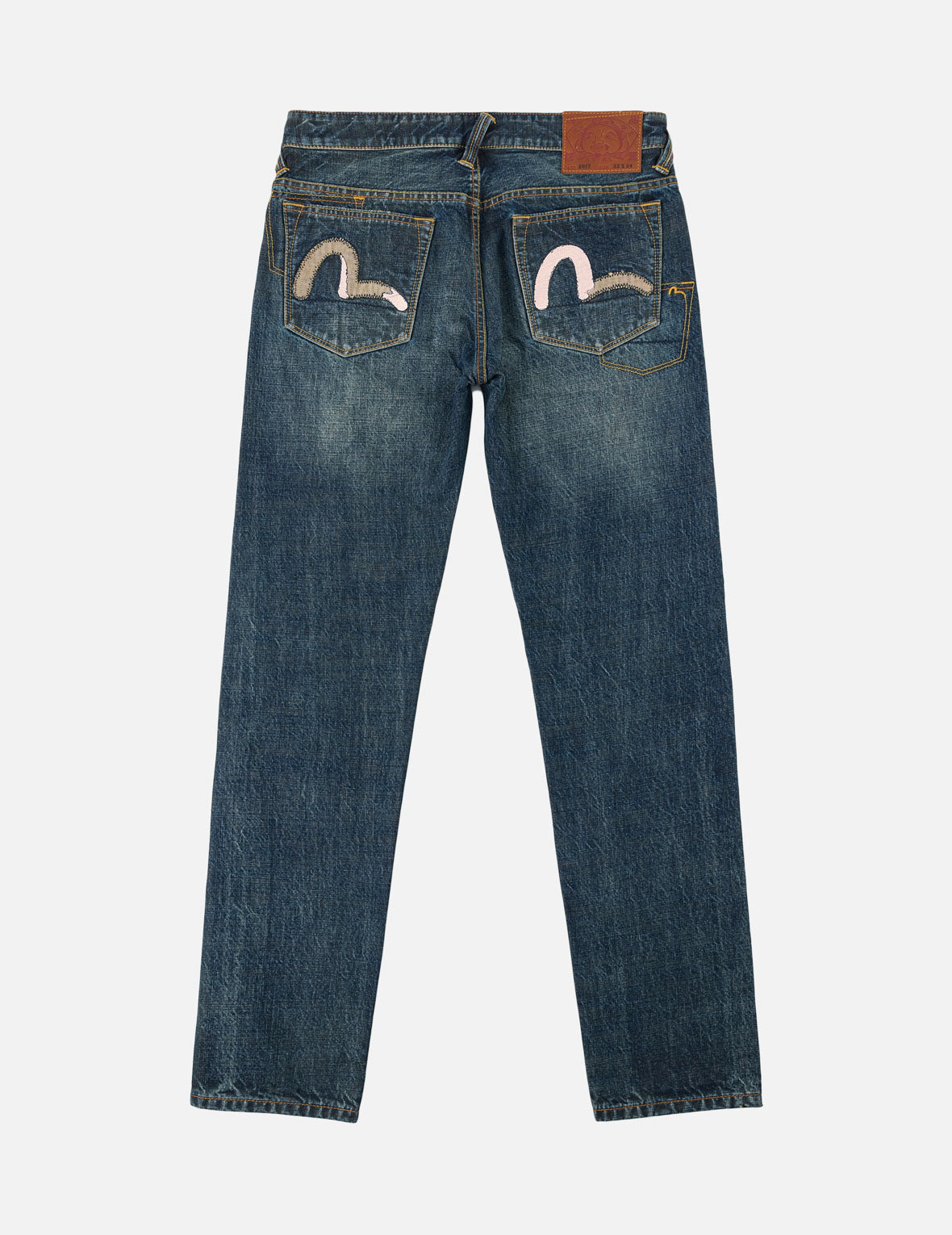 Asymmetric Seagull Embroidered Pocket Selvedge Jeans #2017