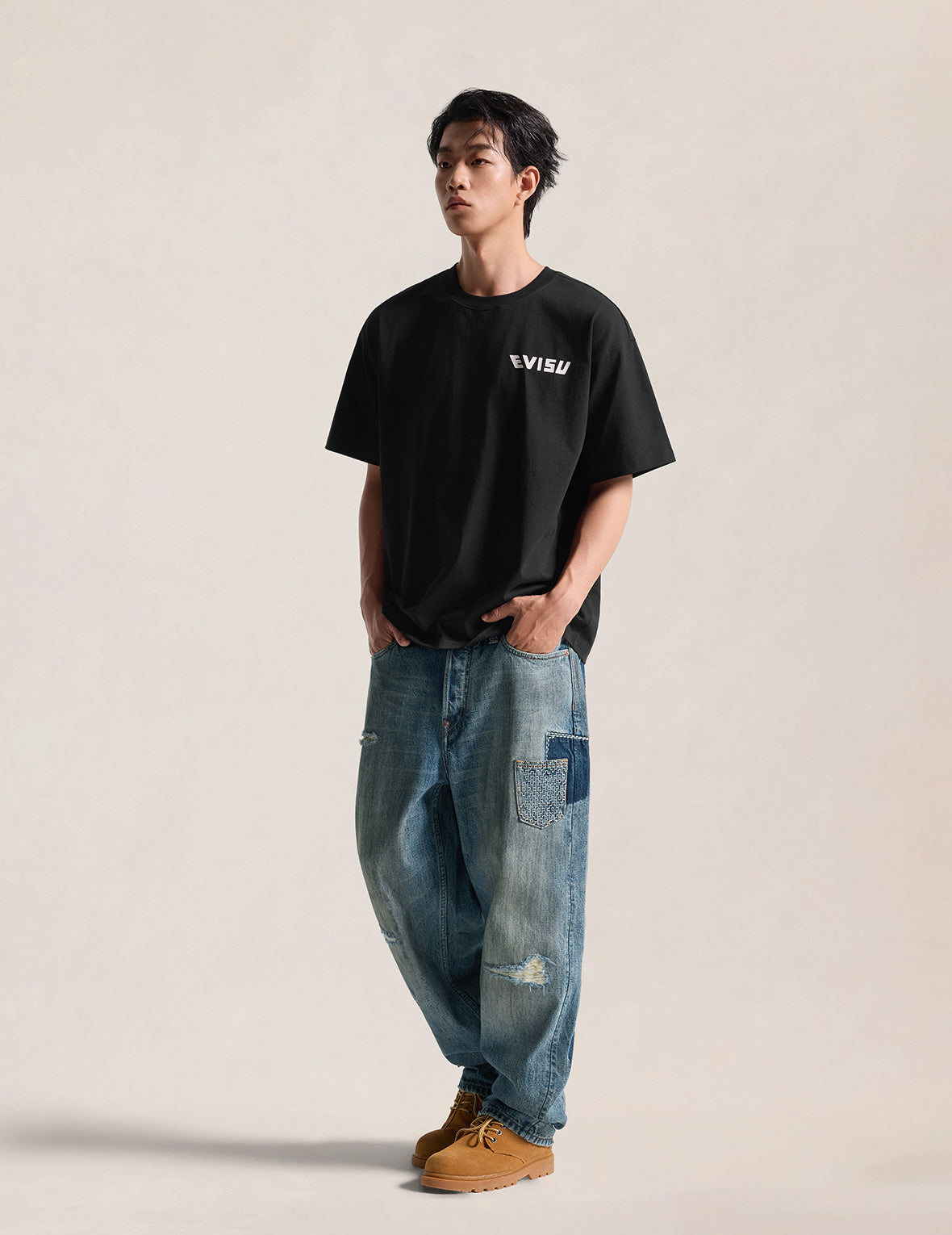 Boro Multi-Pocket Seagull & Kamon Embroidered Jeans #2030