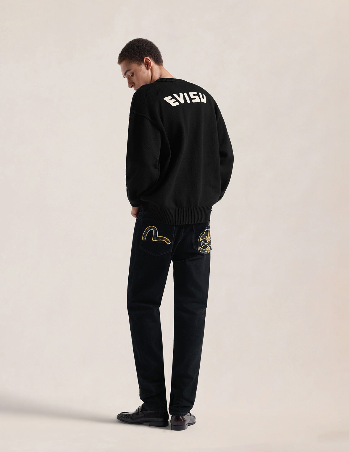 Velvet-Like Seagull & Kamon Brocade Embroidered Jeans #2017