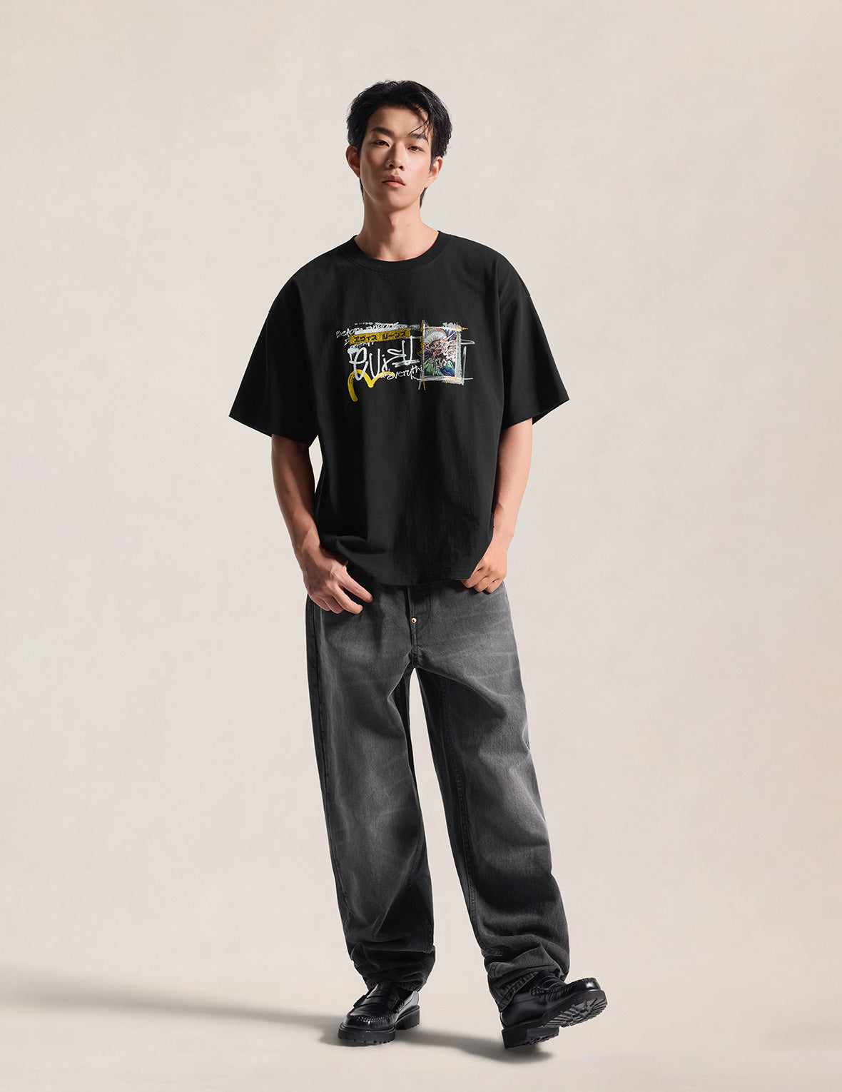 フェード大黒プリント リラックスフィットジーンズ #2030