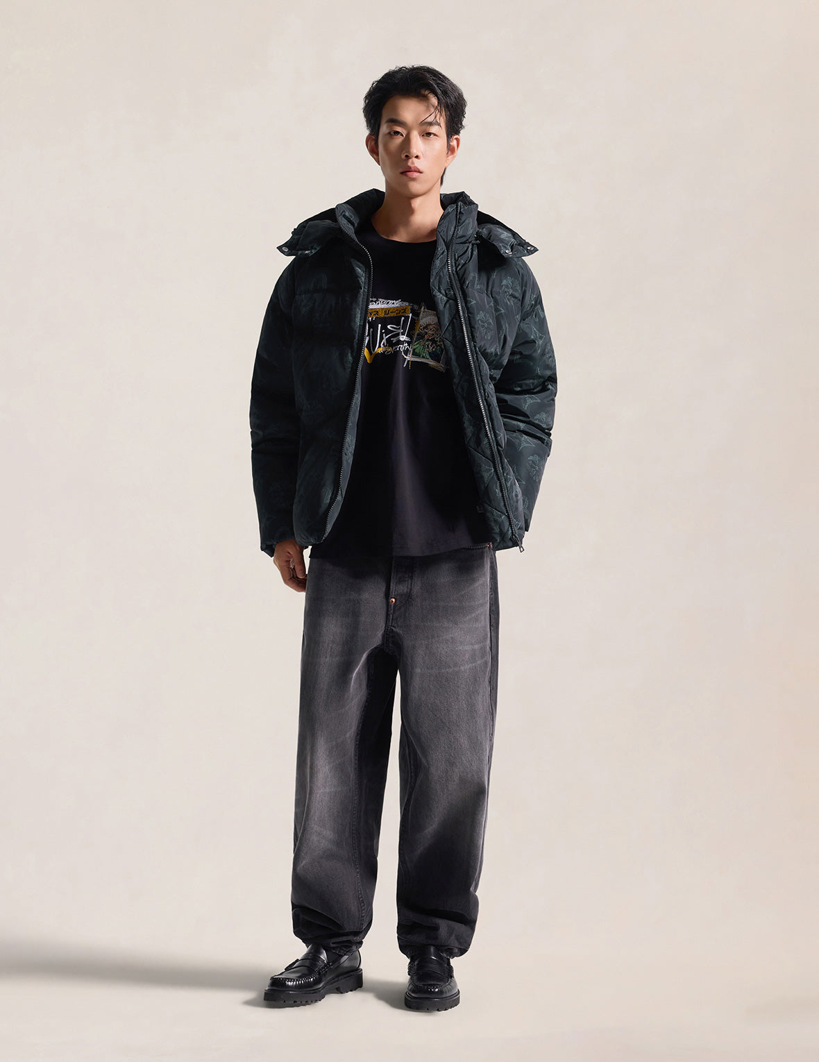 Two-Tone Monogram Hooded Down Jacket