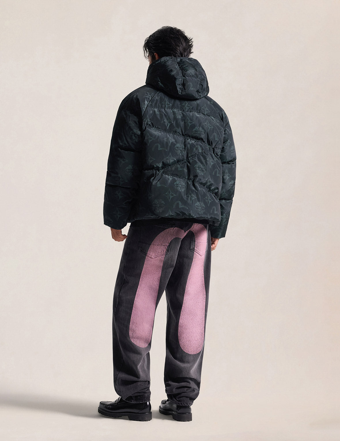 Two-Tone Monogram Hooded Down Jacket
