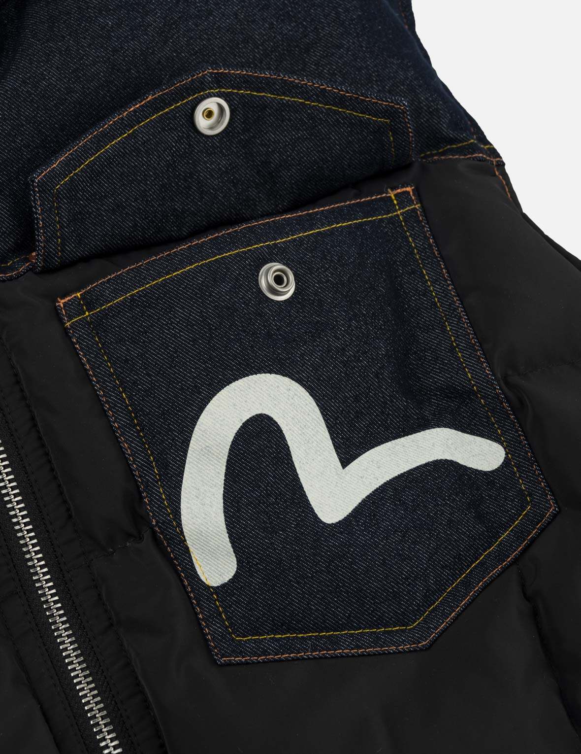 Denim Pocket Seagull Printed Down Vest