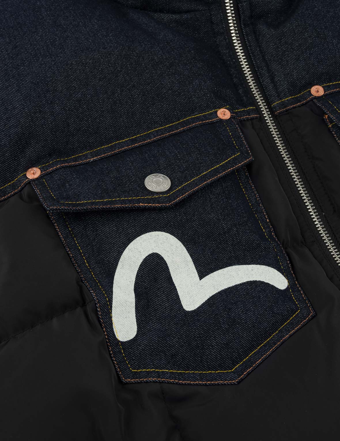 Denim Pocket Seagull Printed Down Vest