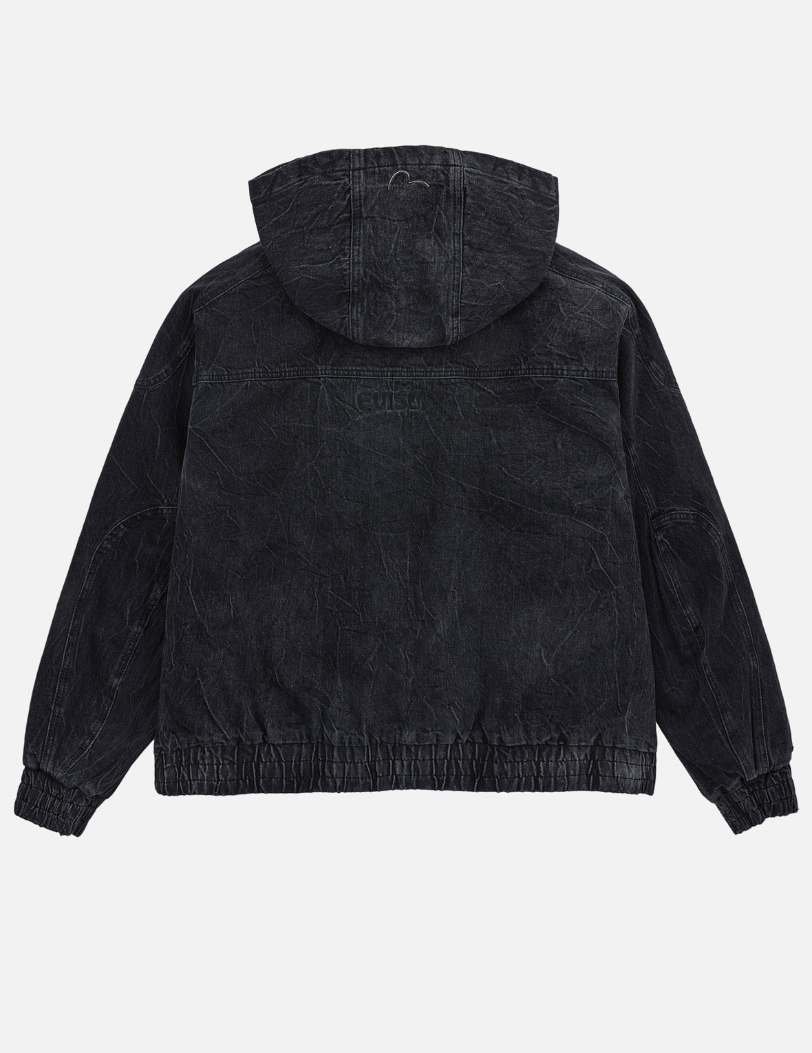 ダメージ加工 チェックパッチ フーデッド中綿デニムジャケット