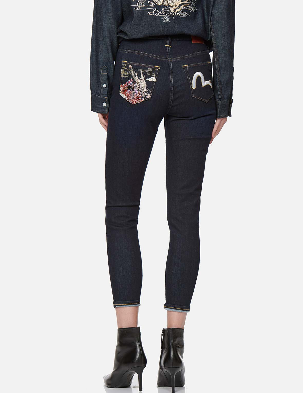 Dragon Head and Seagull Embroidered Skinny Jeans