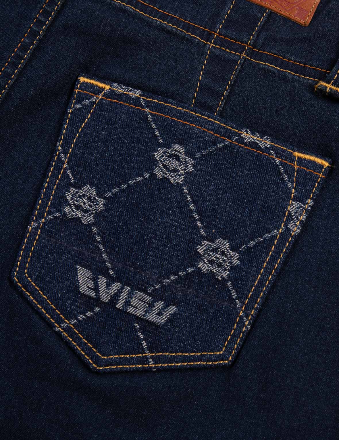 家紋パターンのポケット付きハイウエストデニムショーツ – EVISU