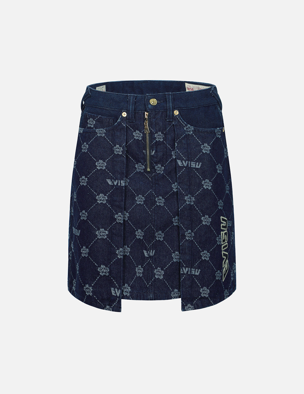 Allover Kamon and Logo Fashion Fit Denim Skirt