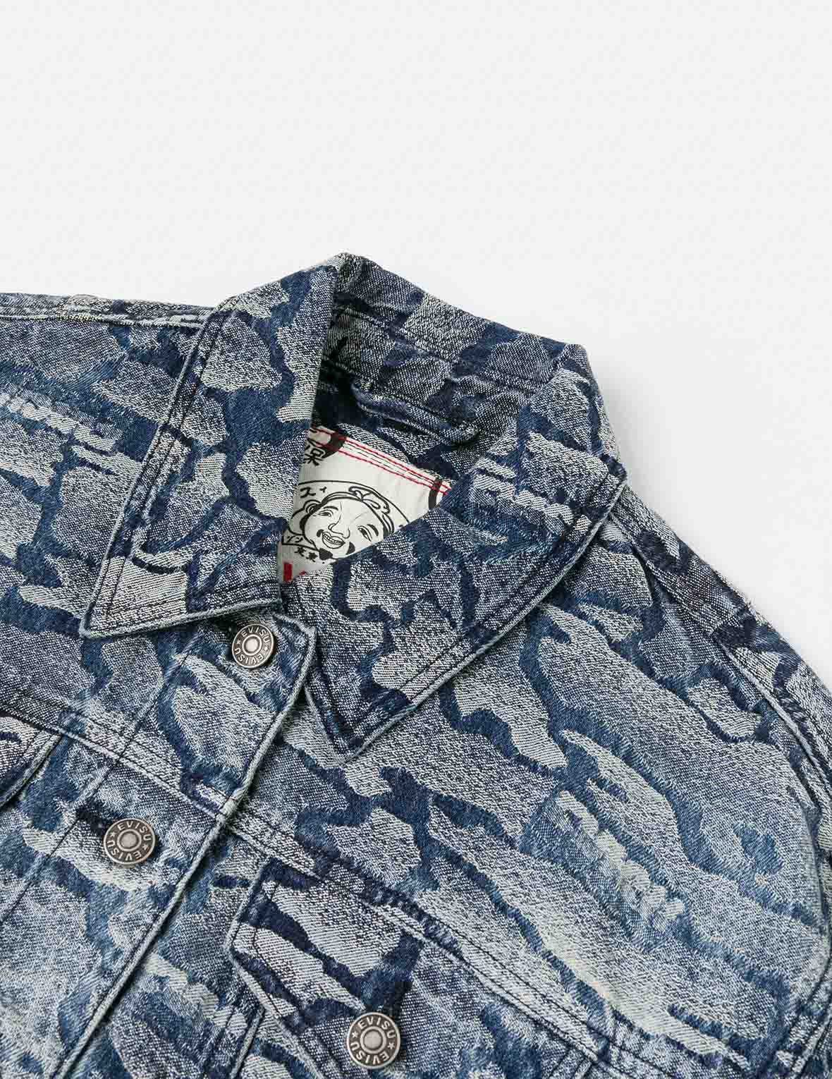 EVISU 石垣迷彩 1st デニムジャケット型 オールオーバー石垣迷彩ジャカード ファッションフィット ウォッシュド