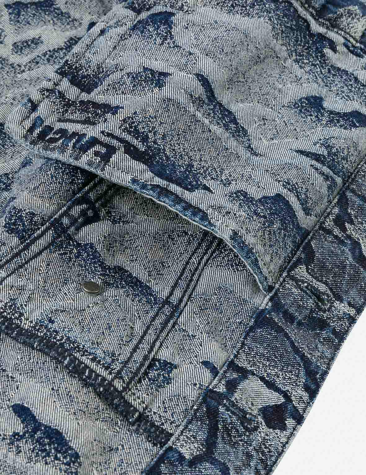 オールオーバー石垣迷彩ジャカード ファッションフィット ウォッシュドデニムジャケット