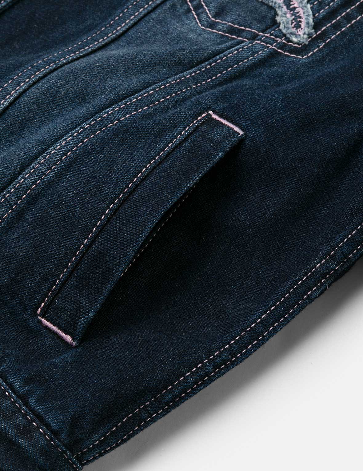 カモメアップリケ刺繍 ルーズフィット ウォッシュドデニムジャケット