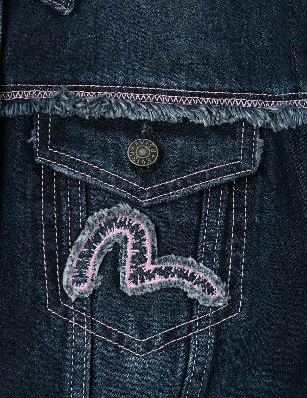 カモメアップリケ刺繍 ルーズフィット ウォッシュドデニムジャケット