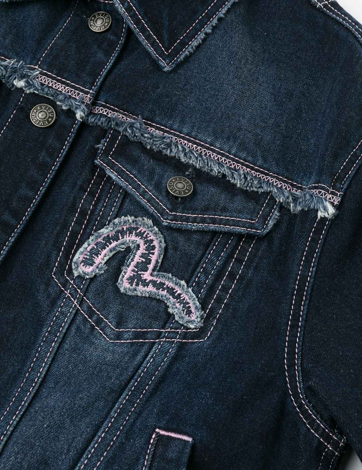 カモメアップリケ刺繍 ルーズフィット ウォッシュドデニムジャケット