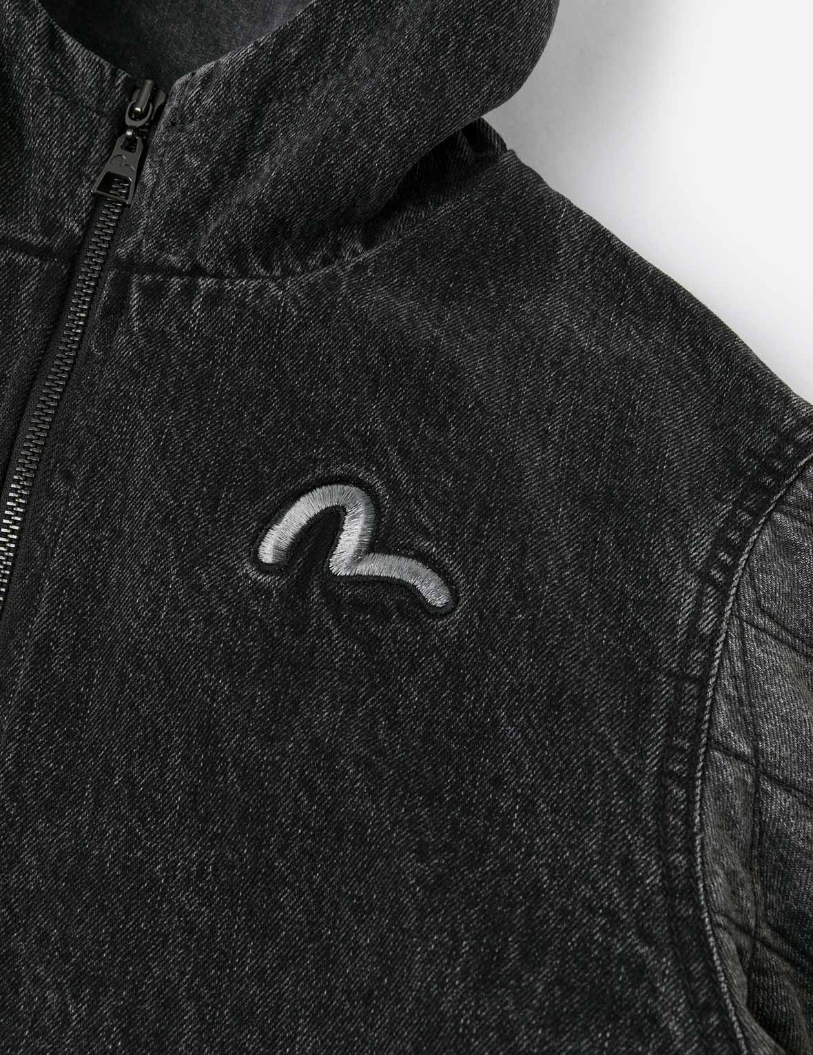 カモメ刺繍 ファッションフィット フード付きパッド入りデニムジャケット