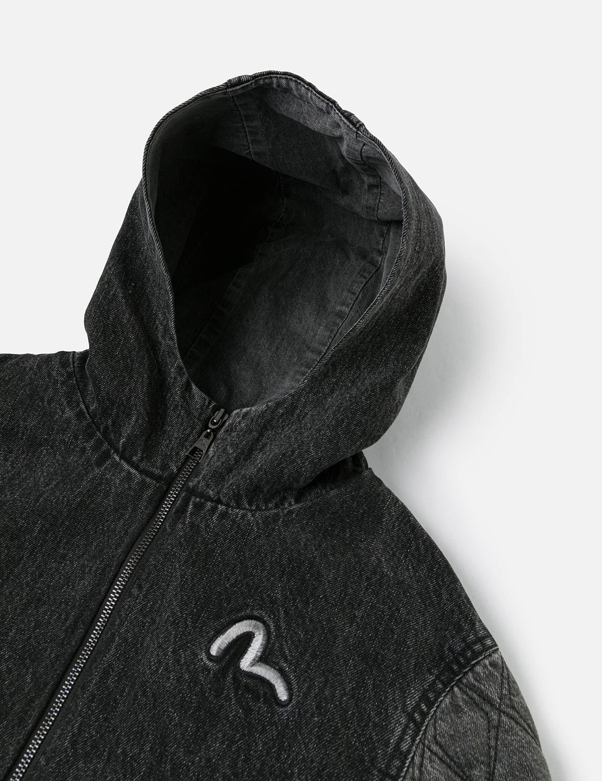 カモメ刺繍 ファッションフィット フード付きパッド入りデニムジャケット