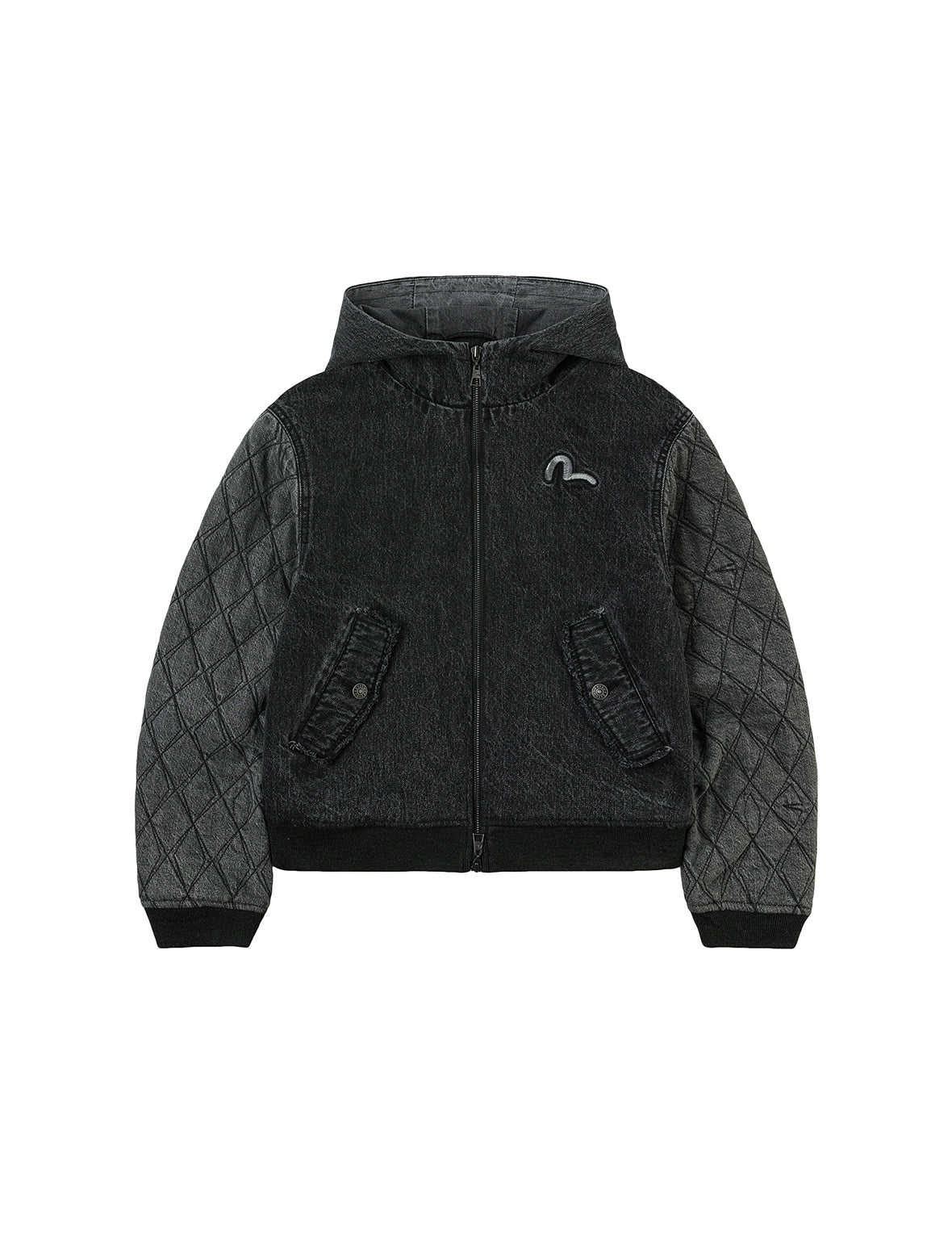 カモメ刺繍 ファッションフィット フード付きパッド入りデニムジャケット