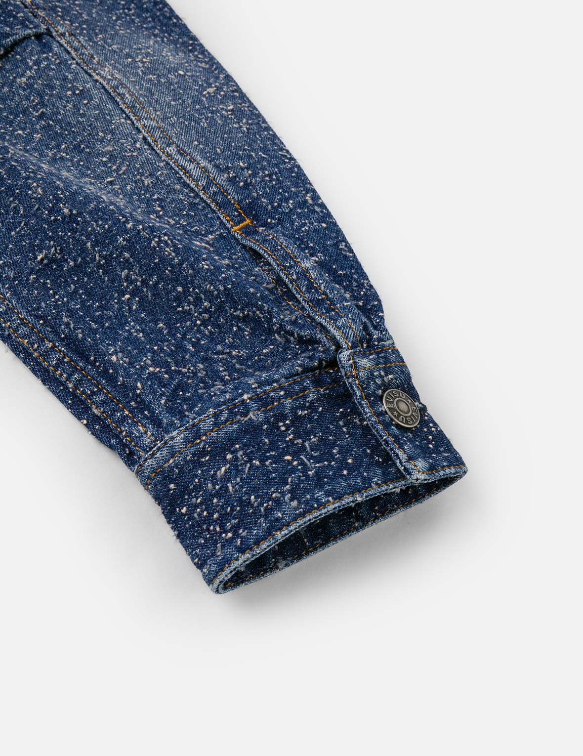 レザートリム ファッションフィット ノーカラーデニムジャケット