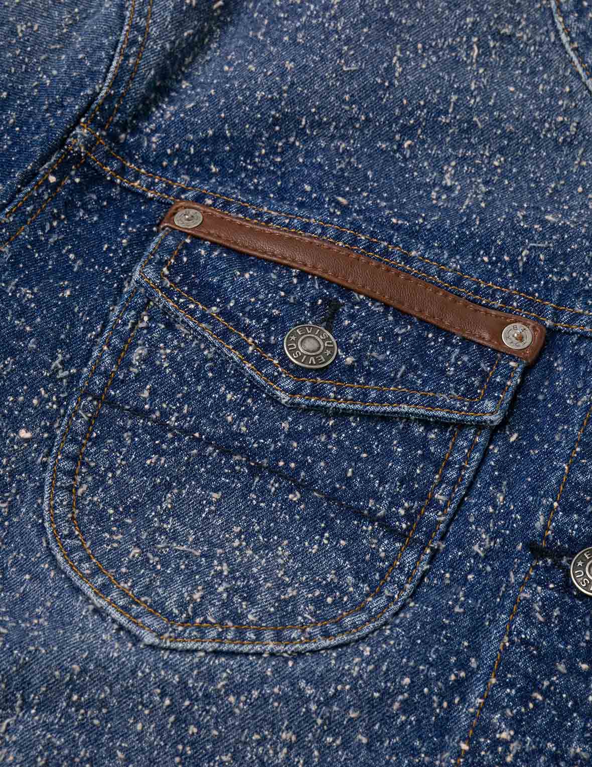 レザートリム ファッションフィット ノーカラーデニムジャケット