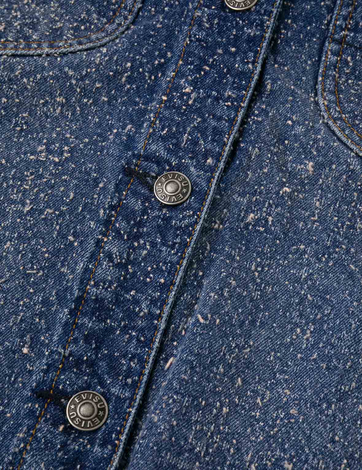 レザートリム ファッションフィット ノーカラーデニムジャケット