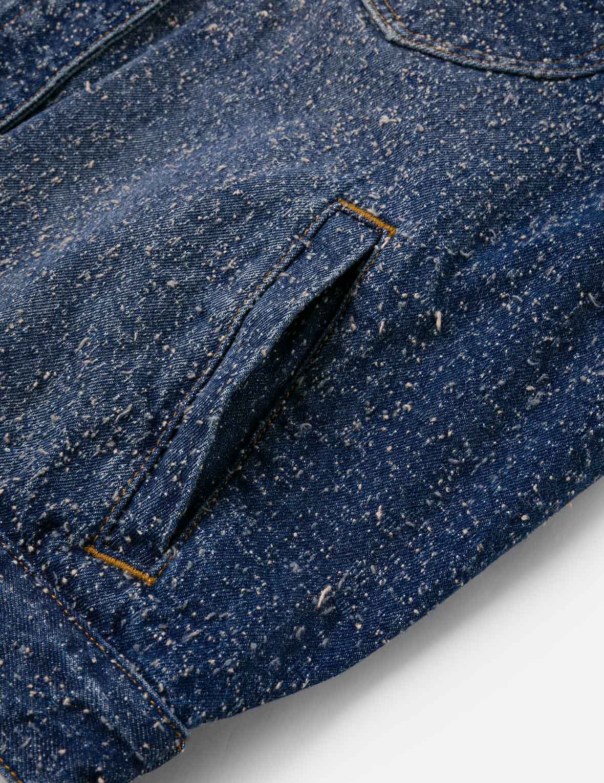 レザートリム ファッションフィット ノーカラーデニムジャケット