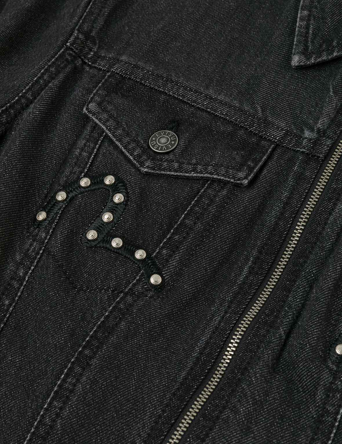 カモメ刺繍とスタッズ ファッションフィット デニムジッパードレス