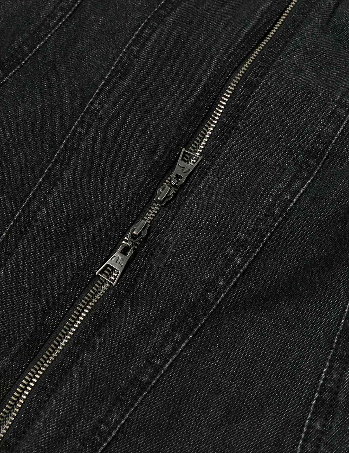 カモメ刺繍とスタッズ ファッションフィット デニムジッパードレス