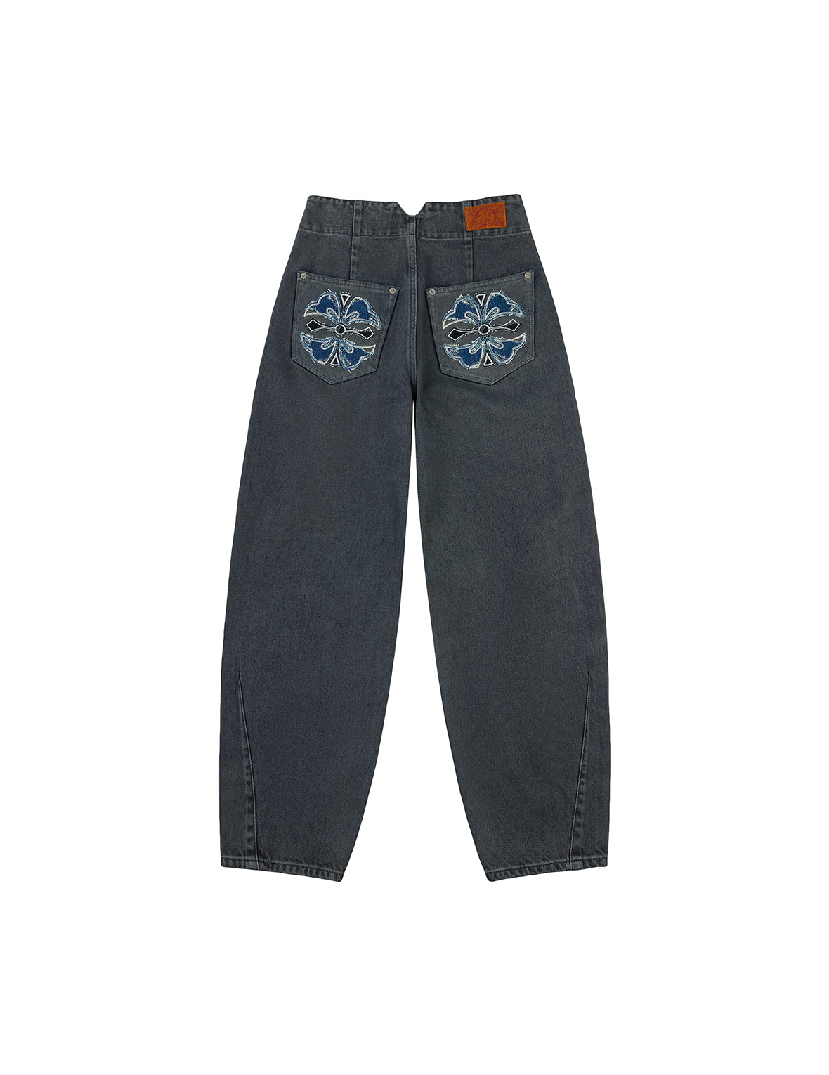 ディストレスド家紋アップリケ刺繍 バルーンフィット ジーンズ
