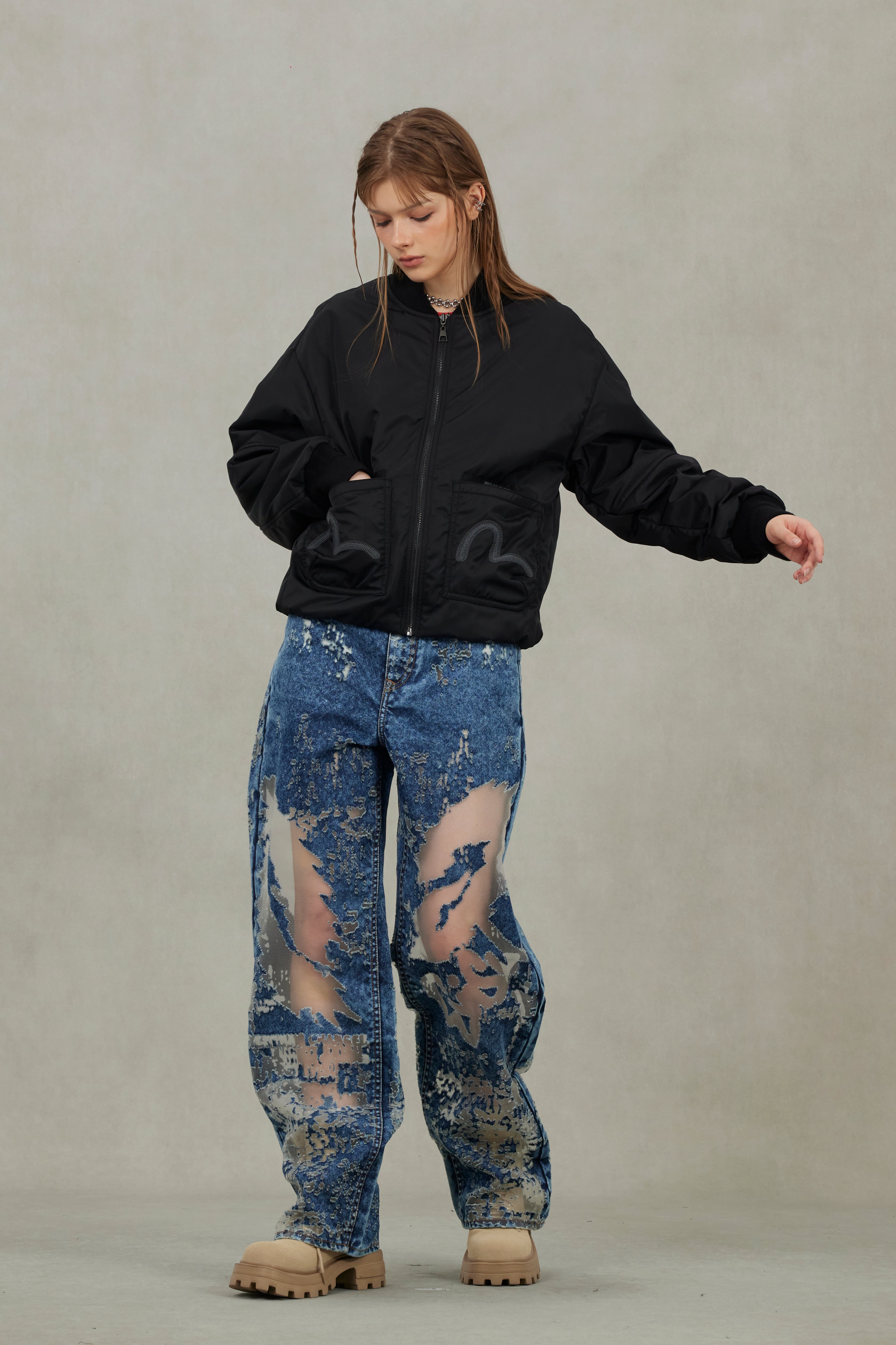 TSUMORI CHISATO ドローストリング ボンバージャケット 大阪店WEB限定【Chikashitsu +】cropped mouton bomber jacket