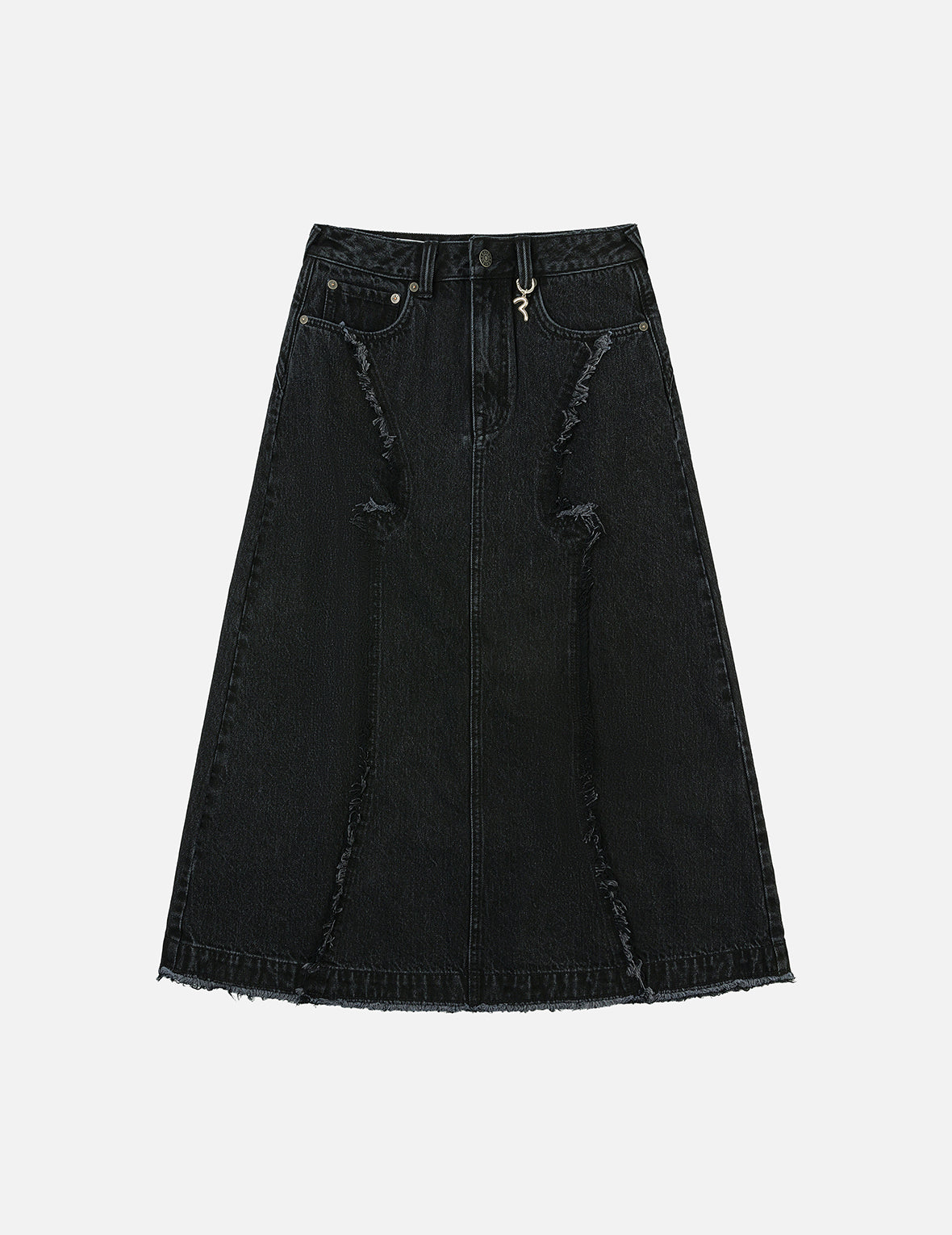 カモメ刺繍 ディストレスド ファッションフィット デニムスカート