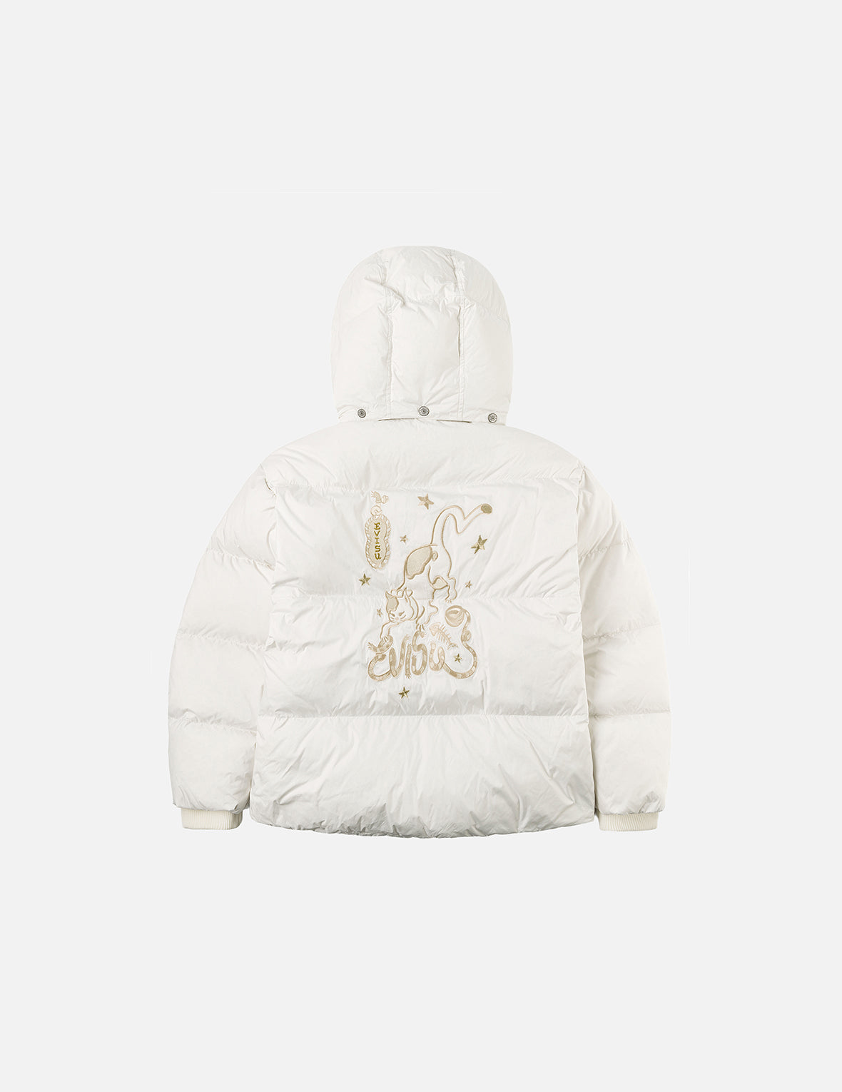 金糸猫アップリケ ファッションフィット 取り外し可能フード付きダウン