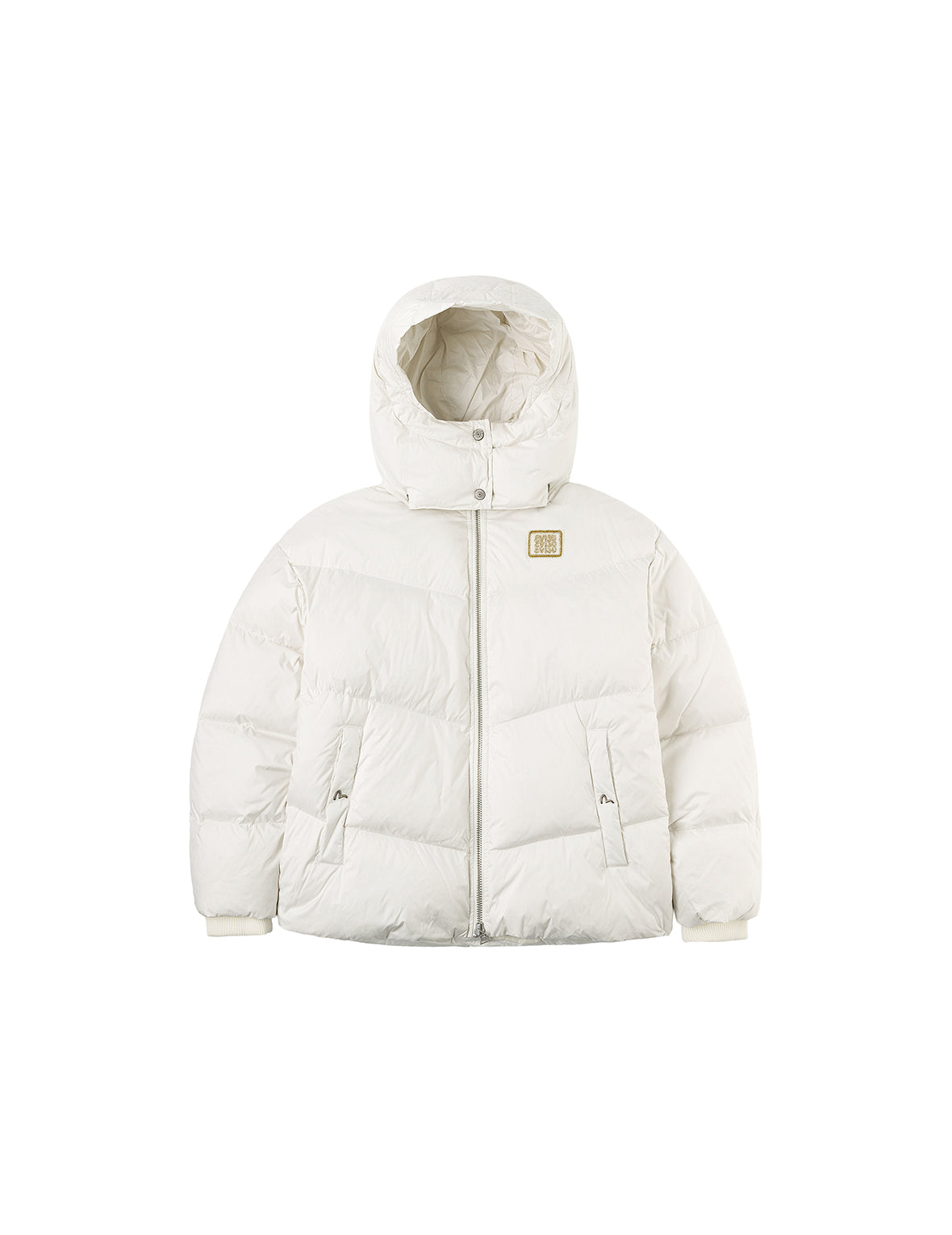 Gold-Thread Cat Appliqué Fashion Fit Down Jacket with Detachable Hood