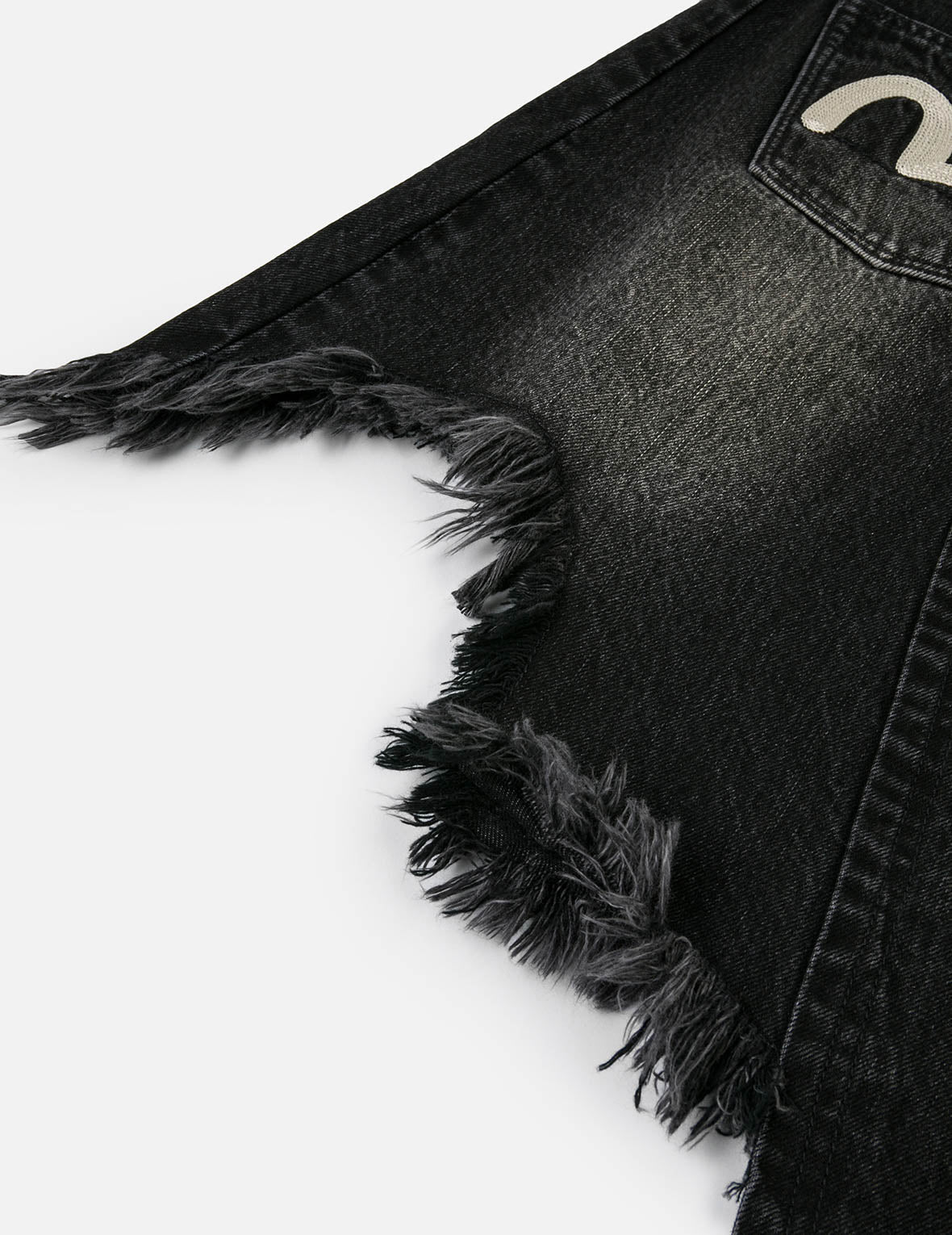 Seagull and Slogan Embroidery Regular Fit Distressed Washed Denim Skirt