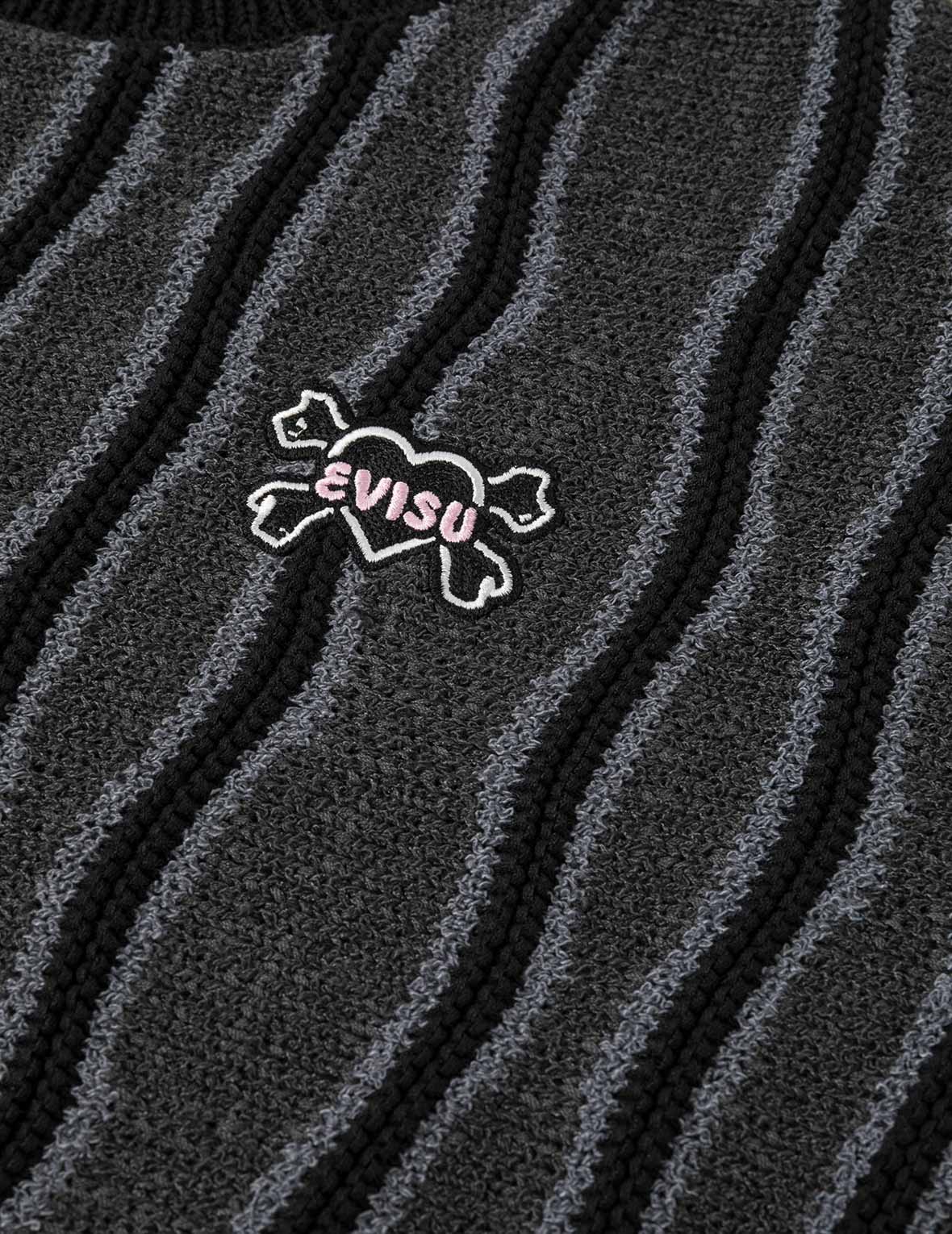スカルハートアップリケ刺繍 ファッションフィット ニットスウェットシャツ
