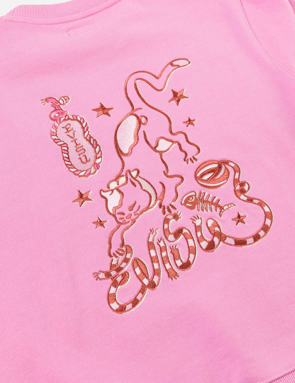 猫とロゴ刺繍 レギュラーフィット スウェットシャツ