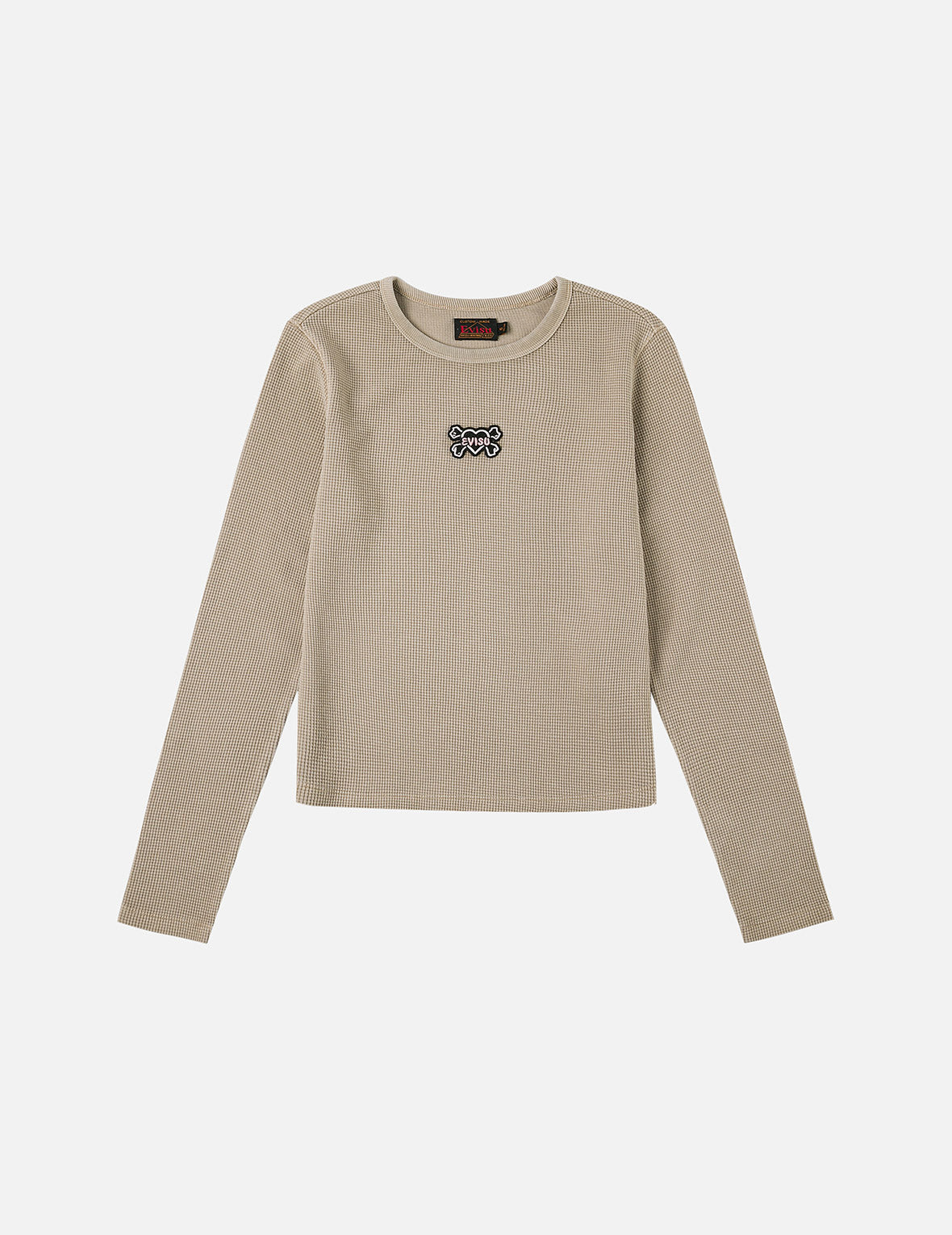 ハート型スカルEVISUパッチ刺繍 ファッションフィット 長袖トップ