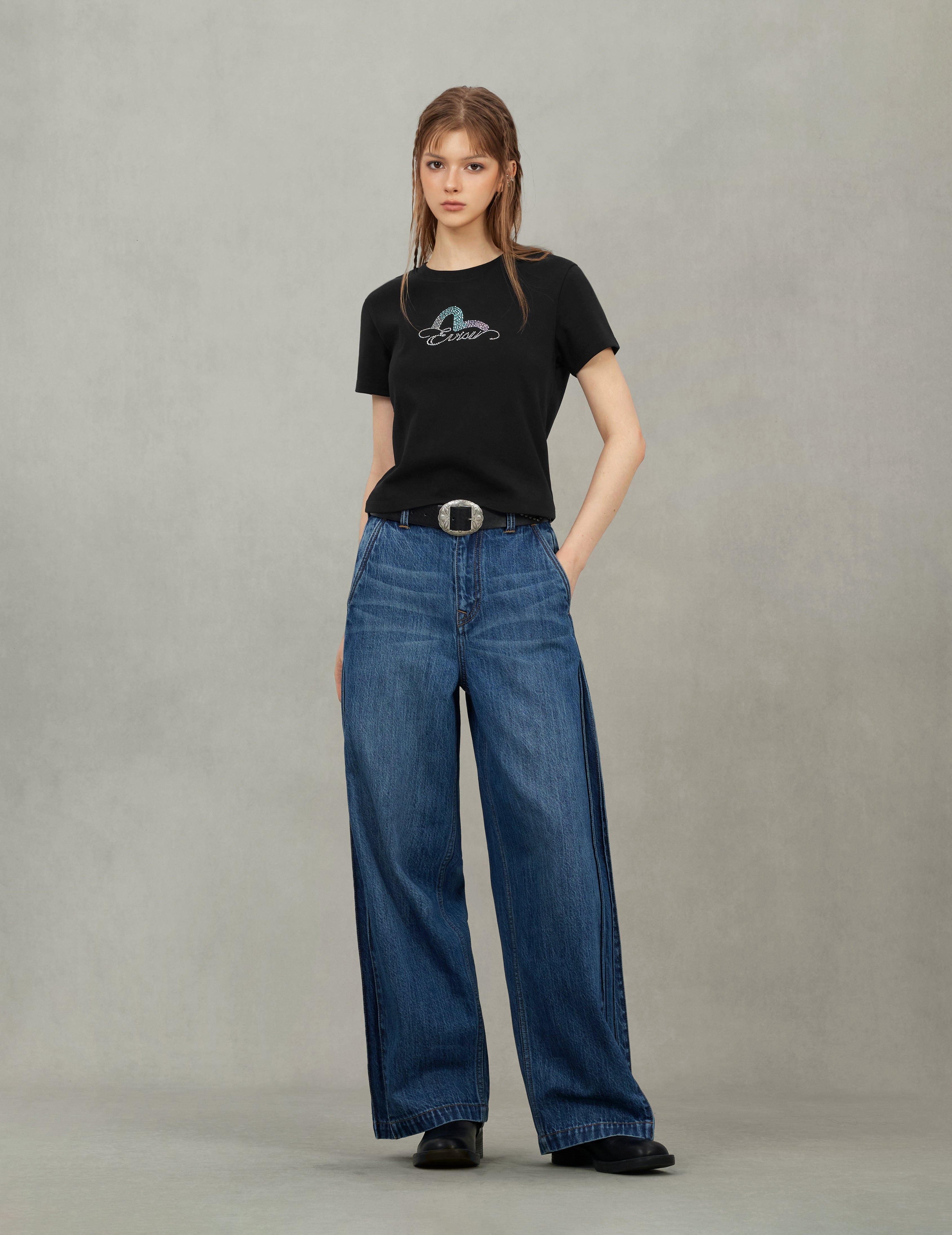EVISUとカモメラインストーン スリムフィット Tシャツ