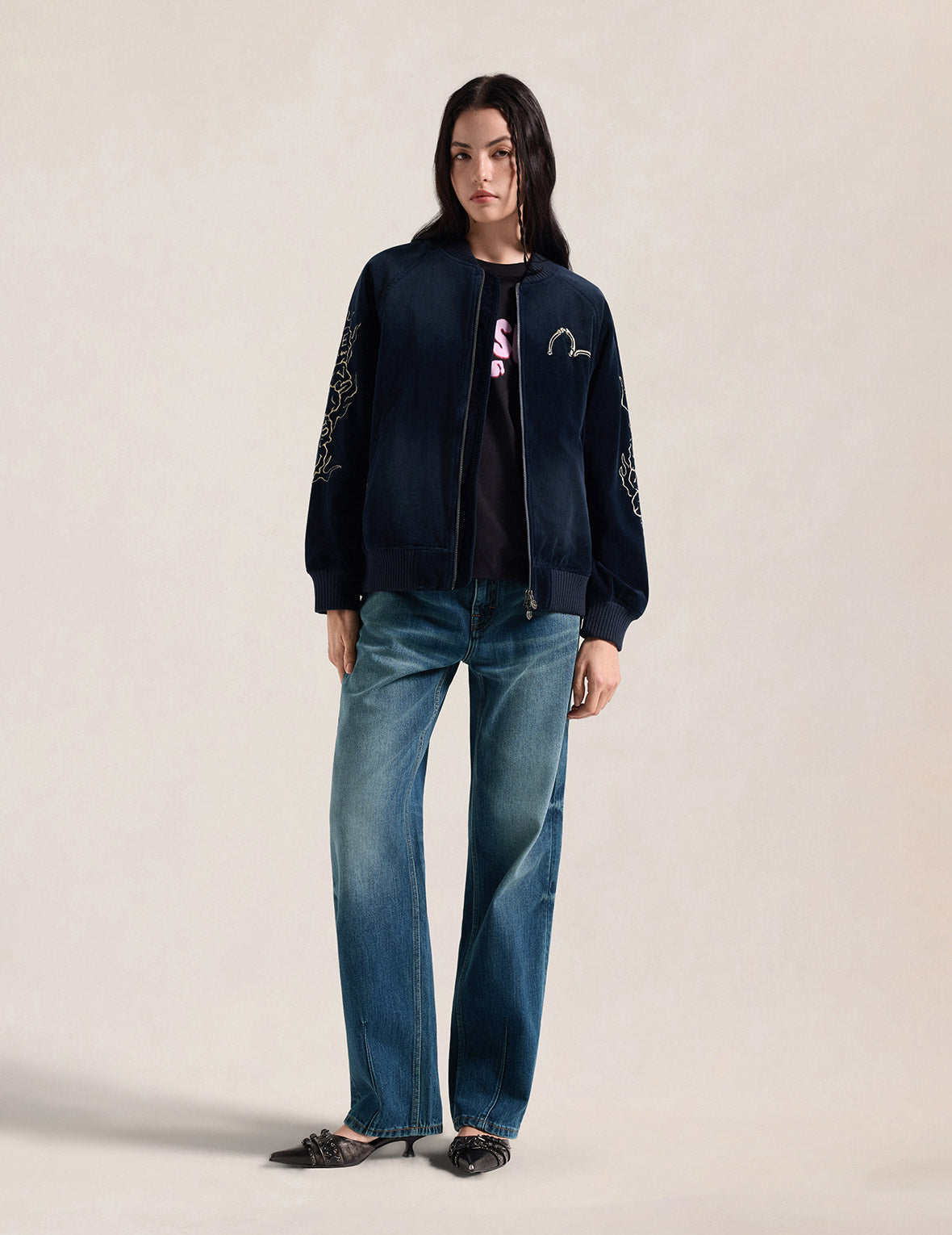 Seagull & Evisu Logo Embroidery Relax Fit Jeans