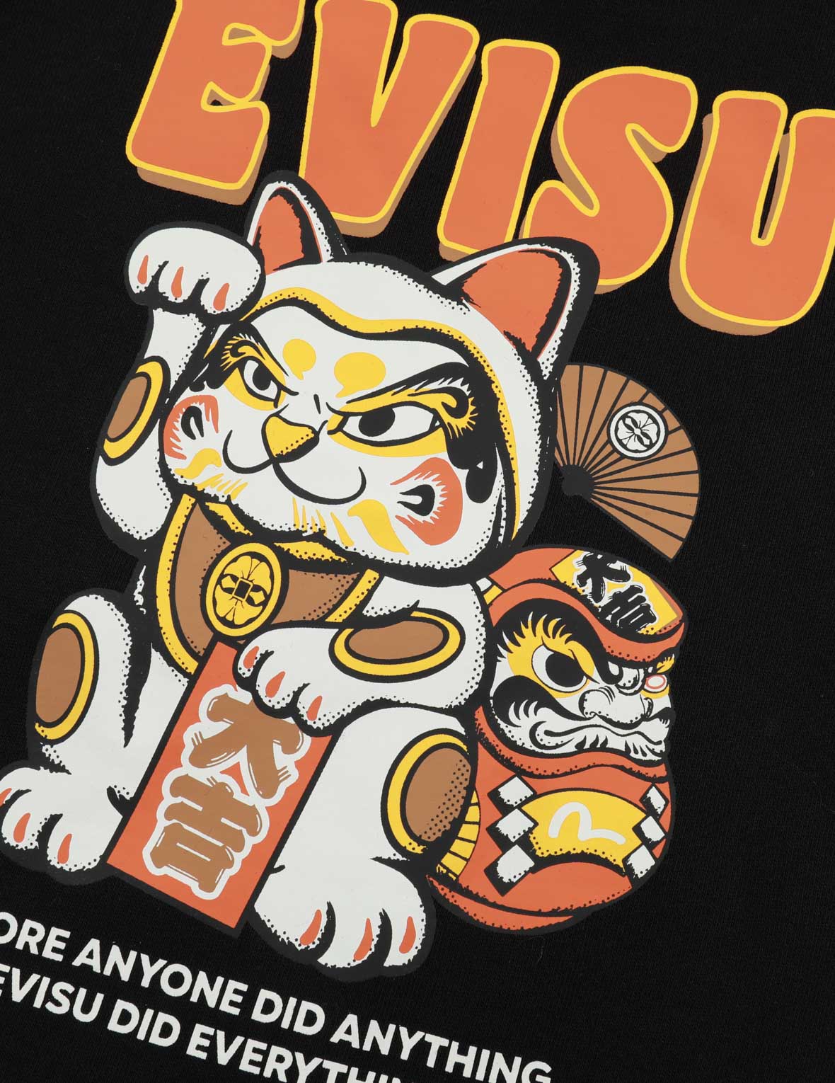 Fortune Cat with Daruma Print Hooded Sweatshirt