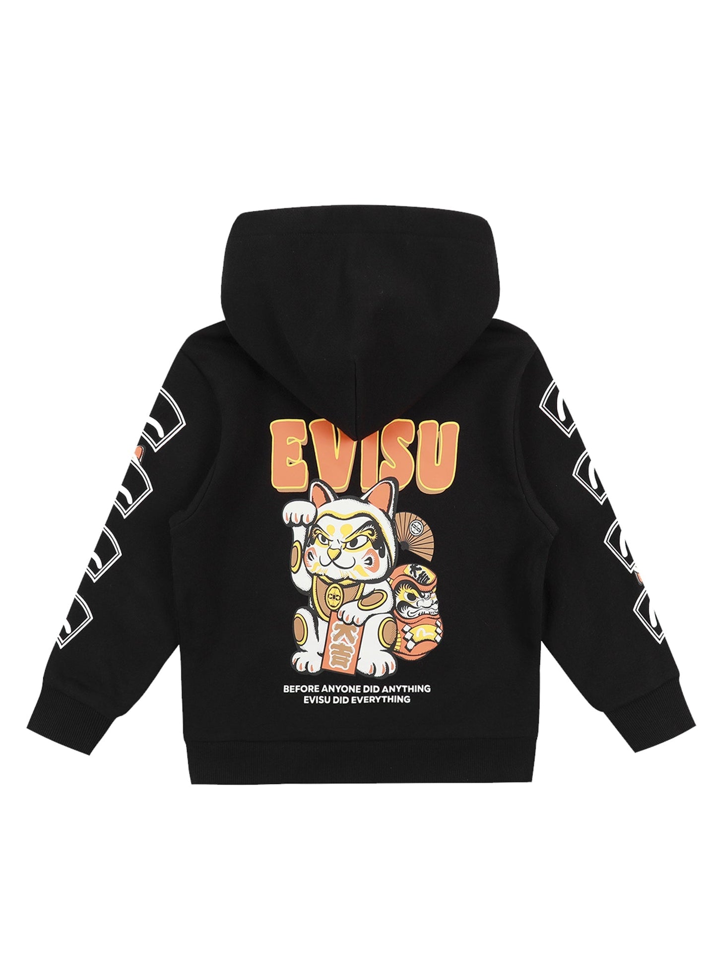 Fortune Cat with Daruma Print Hooded Sweatshirt