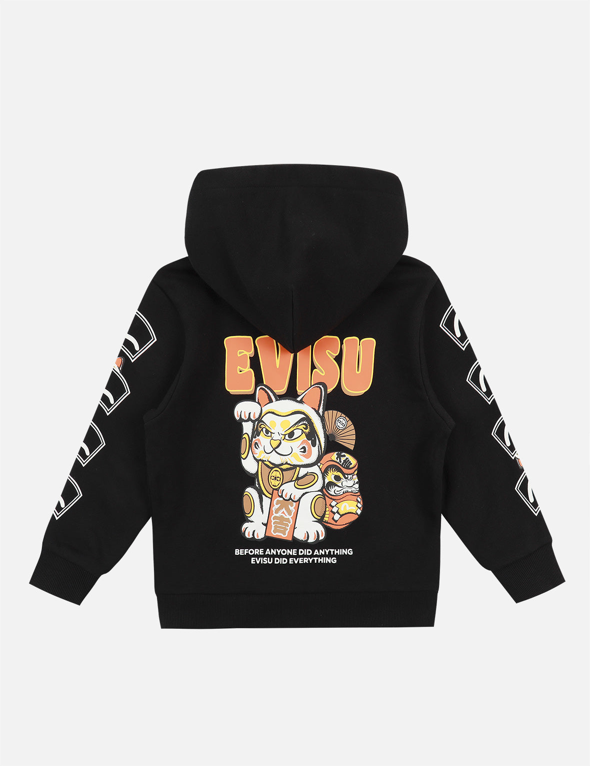 Fortune Cat with Daruma Print Hooded Sweatshirt