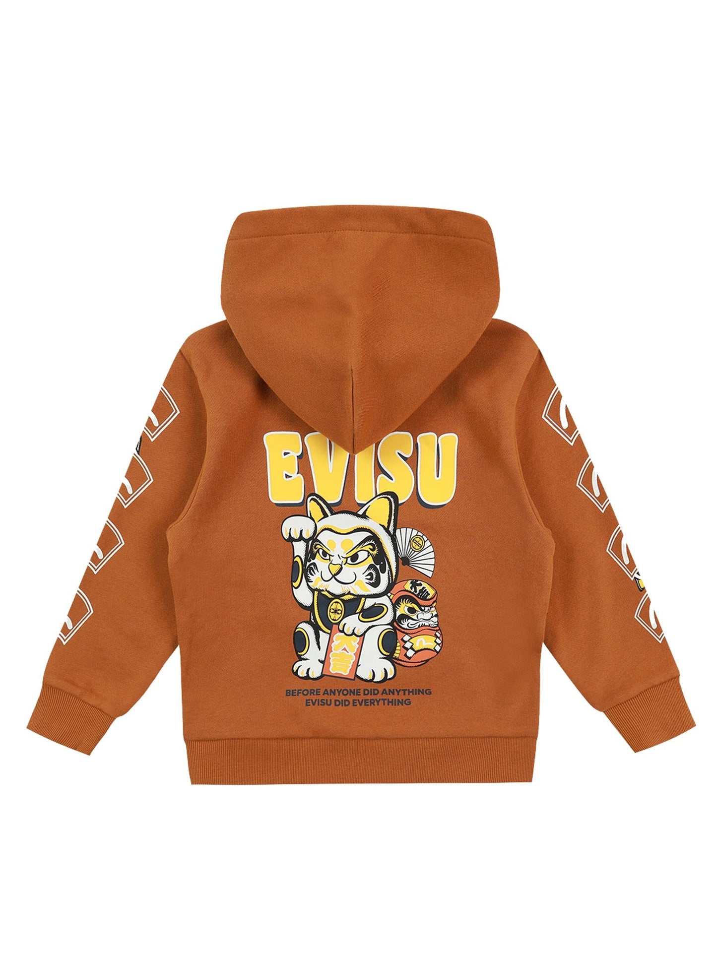 Fortune Cat with Daruma Print Hooded Sweatshirt